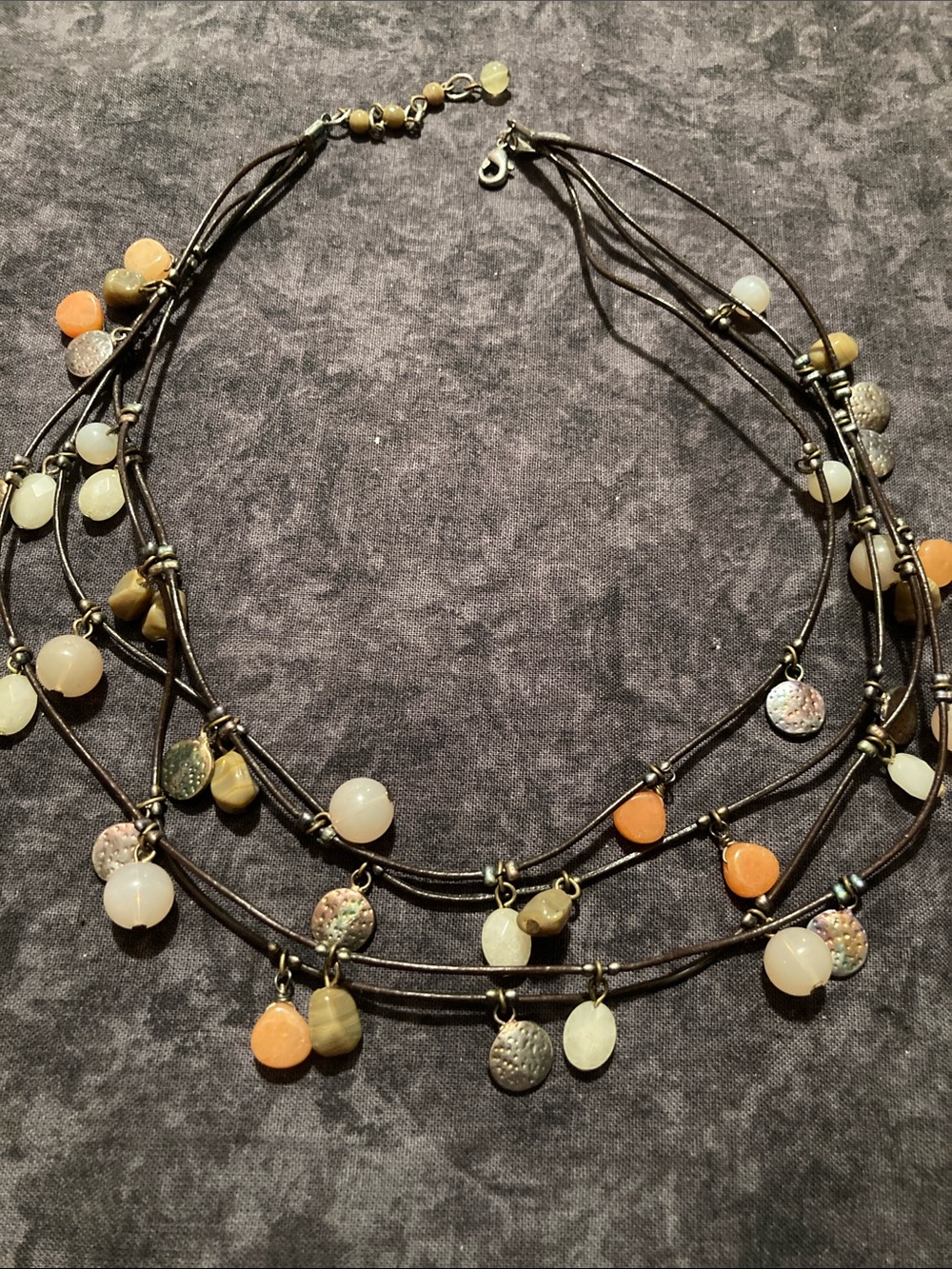 Multi-Strand Mixed Stone Pendant Necklace - Orange & Cream